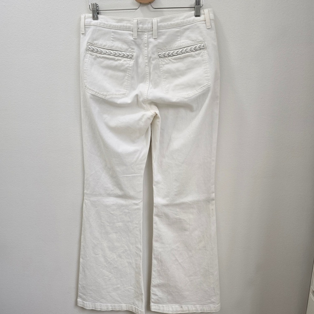 7 For All Mankind White Flare Leg Jeans Braided‎ Trim Pocket Denim Womens 31 - Picture 4 of 8